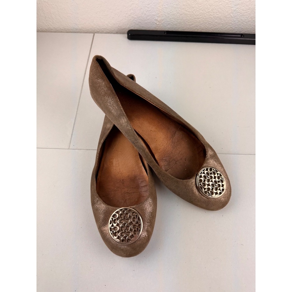 COACH Metallic Bronze Leather Ballet Flats With Circle Logo Accent‎ Women Size 8